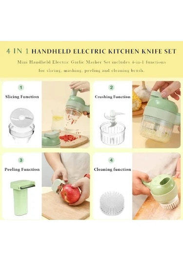 Maiyame Yeşil 4'lü Elektrikli El Tipi Gıda İşlemci: Dilimle-ez-soy-temizle, Usb Şarjlı, Taşınabilir Sebze/meyve Doğrayıcı Diğer