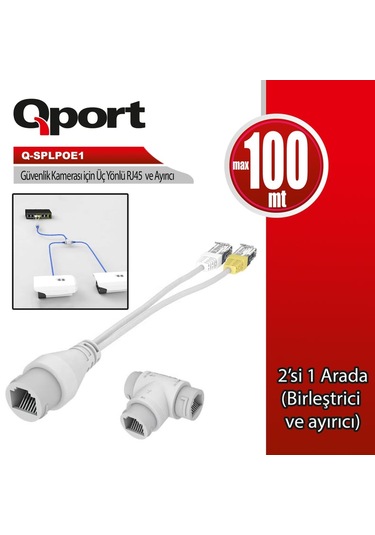 Q-port Q-splpoe1 Poe Splıtter 2-in-1 Ag Konnektoru+ 3 Yollu Rj45