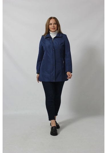 1616 Fermuarlı Cep Detaylı Kapuşonlu Bondit Ceket Sax Saks Mavi