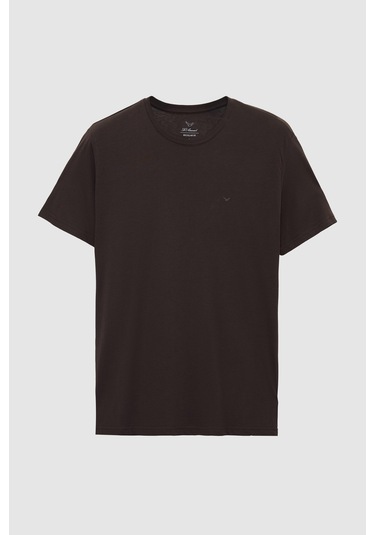 Ds Damat Regular Fit Kahverengi Düz Nakışlı %100 Pamuk T-shirt 4hc140632006m Kahve