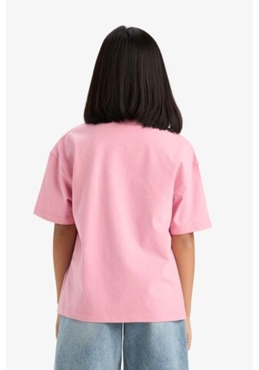 DeFacto Kız Çocuk Oversize Geniş Kalıp Bisiklet Yaka Baskılı Kısa Kollu Tişört E0386A825SMPN666 Pembe
