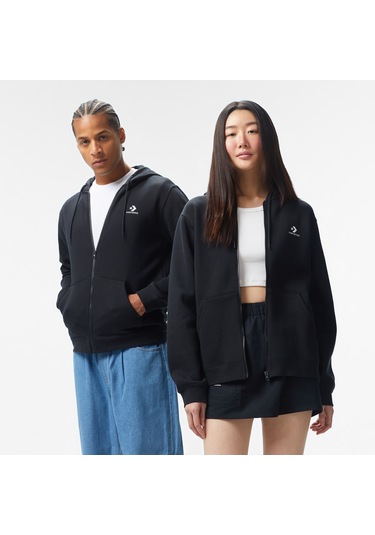 Converse Go-to Embroidered Star Chevron Unisex Fermuarlı Siyah Eşofman Üstü 10024511 Siyah