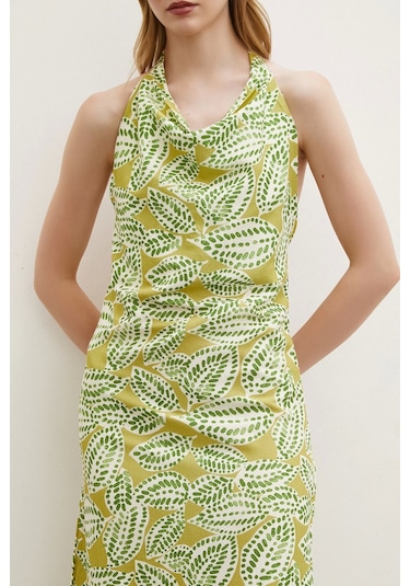 Degaje Yaka Maxi Elbise Yeşil Yeşil