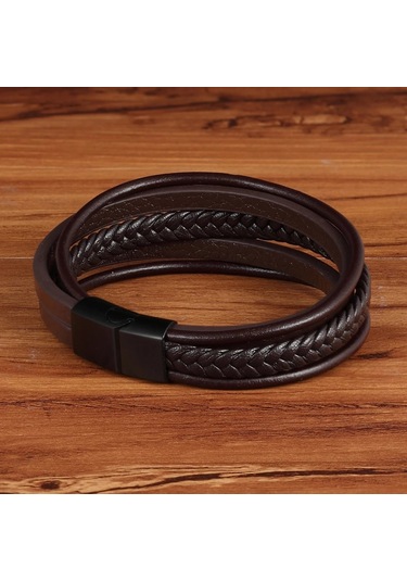 Gogoey Erkek Deri Bileklik Siyah Manyetik Toka Bileklik Db5093 Çok Renkli