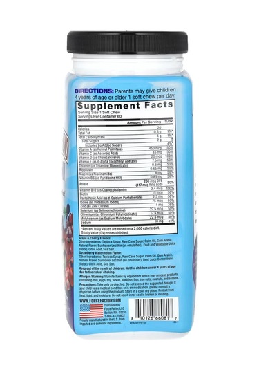 Force Factor Kids Super Chews Multivitamin Cherry Strawberry Watermelon Grape 60 Soft Chews