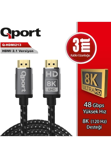 Qport Q-hdmı213 3m Hdmı 2.1v 8k Altın Uçlu Örgülü