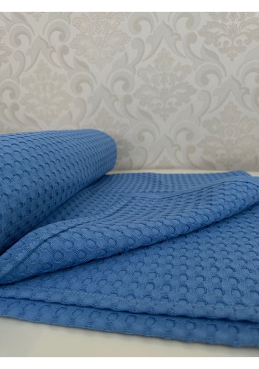 Premium %100 Pamuk Çift Kişilik Yazlık Pike, Yatak Örtüsü,terletmez Kumaş Mavi Renk 240x200cm Mavi