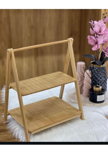 Qerhome 2 Katlı Bambu Dekoratif Sunumluk & Baharat Standı Tina Kahverengi