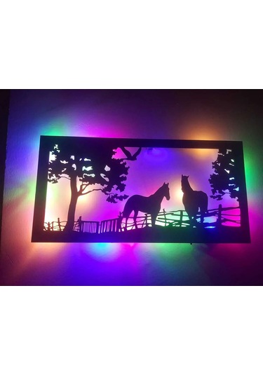 Dekor Treniled Işıklı Ahşap At Çiflliği Dekorlu Gece Lambası