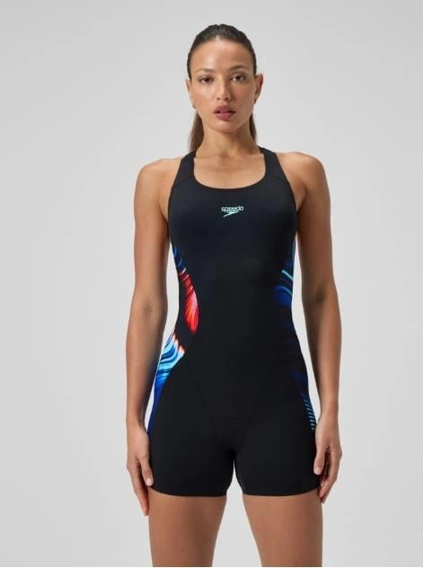 Speedo Digital Printed Legsuit Kadın Şortlu Mayo Siyah