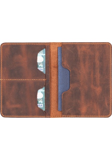 Viaggio Hakiki Deri, El Yapımı, Pasaport Kılıfı, Antik Kahve Kahverengi