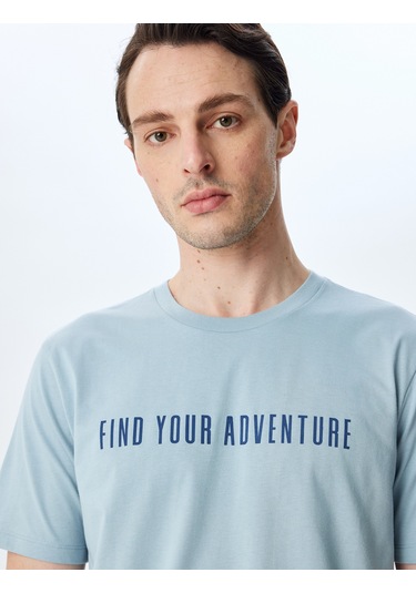 Koton Bisiklet Yaka Regular Fit Pamuklu Kısa Kollu Slogan Baskılı Tişört Mavi 5sam10087hk Mavi