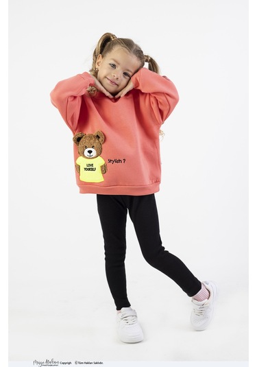 Kız Çocuk Orta Kalınlıkta Baskılı Örme Basic Taytlı Alt Üst Takımı Nar Çiçeği Narçiçeği