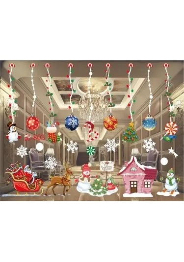 Yılbaşı Elektrostatik Sticker 3 Lü Pembe Evli Model Renkli 70x50 Cm