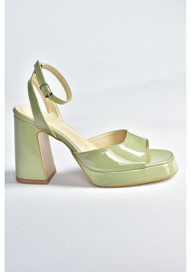 Fox Shoes Yeşil Rugan Kalın Platform Topuklu Kadın Ayakkabı M5703
