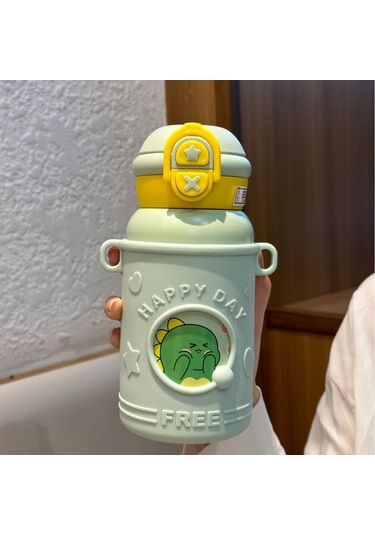 Jian Fan Sevimliçiftçi Saman Bardağı Düşme Önlici Termos Bardağı - Yeşil Yeşil