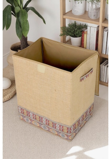 İronika Jüt Garni Detaylı Kutu Dolap İçi Organizer Oyuncak Eşya Çamaşır Saklama Kutusu Düzenleyici Kahverengi