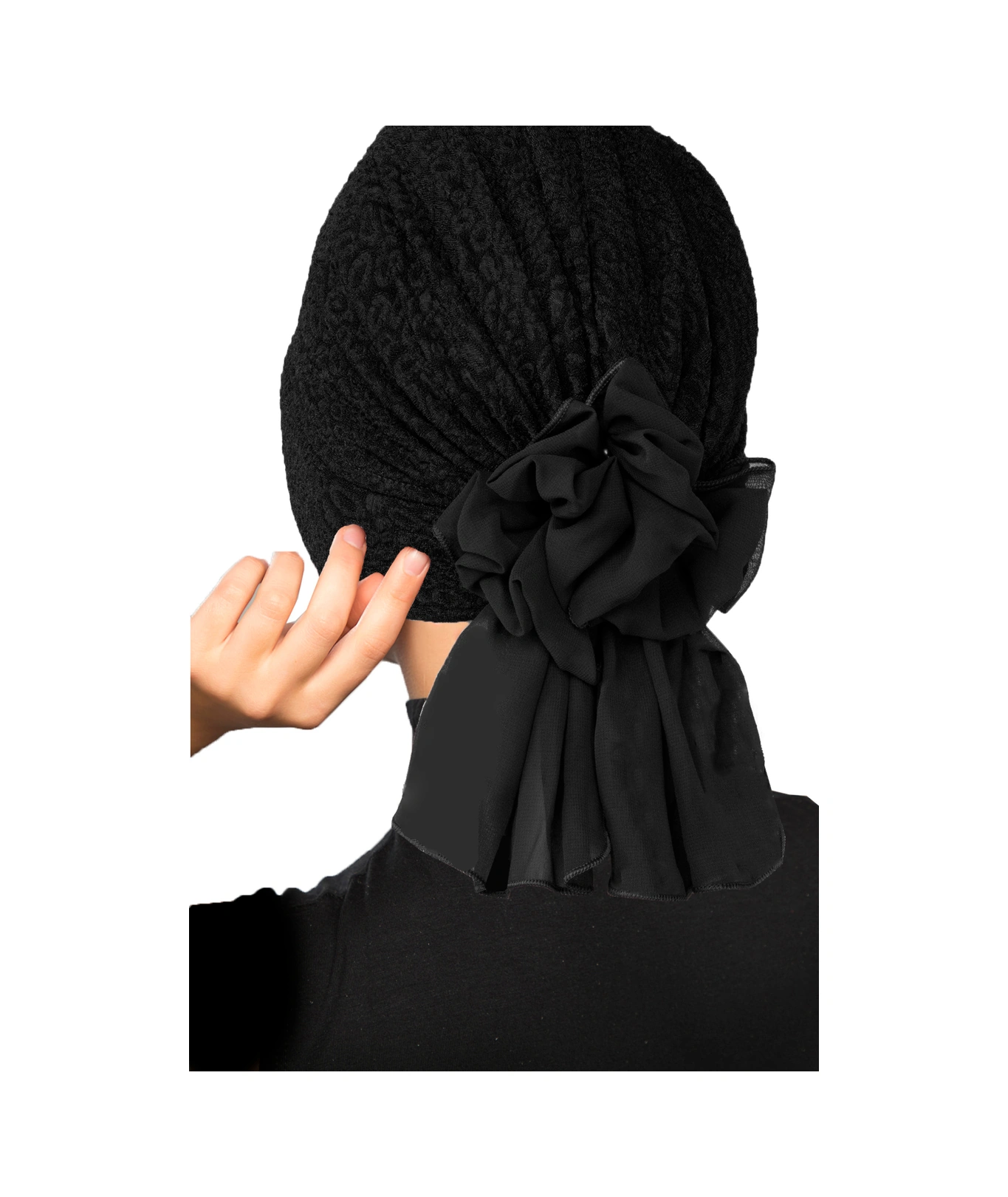 Brokar Tüllü Siyah Hazır Türban Tesettür Bone Siyah