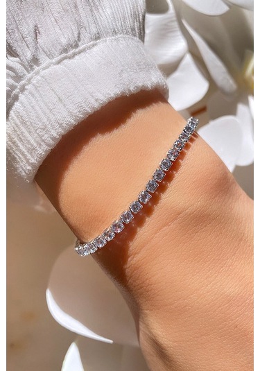 Gümüş Kaplama Zirkon Taşlı Su Yolu Bileklik Çok Renkli