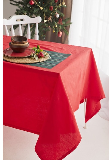 Ays Home Kırmızı Yılbaşı Düz Christmas Yemek Masa Örtüsü