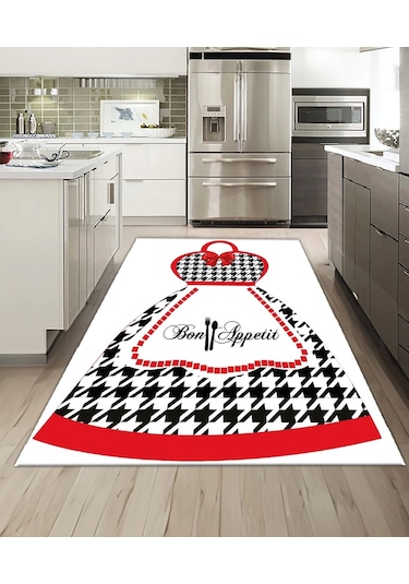 Dijidekor Işıltı Koleksiyonu Model242 Süngerli Dijital Baskılı Saçaksız Mutfak Halısı Yolluk