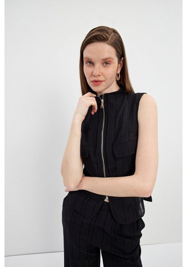 Stella Pulvis Siyah Fermuarlı Cepli Kuplu Bluz