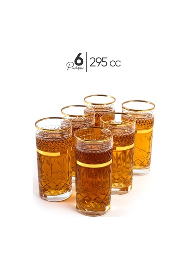 Mest 6'lı Kristal Altın Yaldız 295 Cc Meşrubat Ve Su Bardağı Seti Çok Kullanımlı Bardaklar Gold