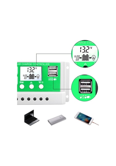 60a Güneş Şarj Kontrol Cihazı 12v/24v Otomatik Pwm Kontrol Cihazları Lcd Ekran Çift Usb 5v Çıkış Kontrol Cihazı