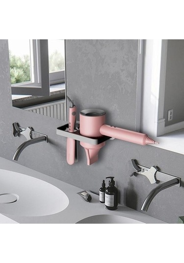 Beyaz 2 In 1 Duvara Monte Saç Kurutma Makinesi Tutucu Kolay Kurulum Güçlü Yük Kapasitesi Saç Kurutma Makinesi Rafı Banyo Malzemeleri Beyaz