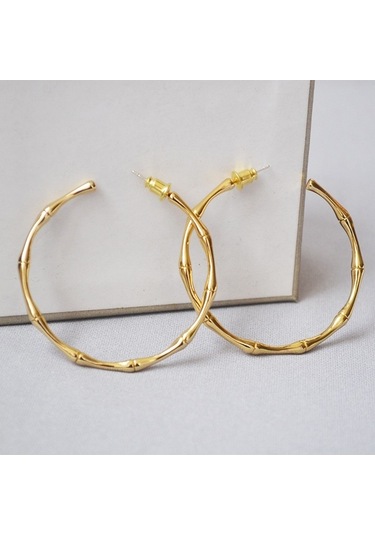 Zyzqstore 925 Gümüş Bambu Kulak Halkası, Altın Kaplama, Büyük, Renkli, Narin Cilalı Altın - Çok Renkli