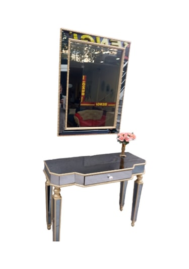 Dresuar Hayal Model Çekmece Geniş Tabla Gold Cam Ayna Kaplama  Ay Ceviz