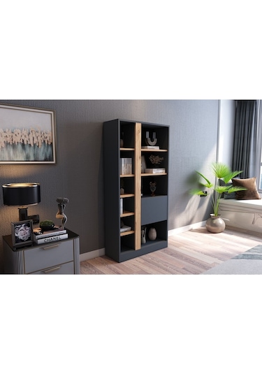 Lotus Kitaplık Kapaklı 160 Cm Atlantik Çam - Antrasit
