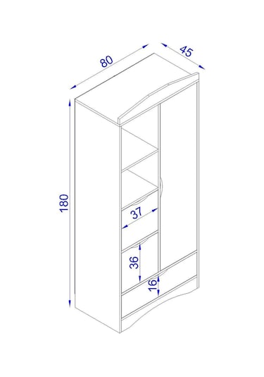 Floradesign Gardırop / Elbise Dolabı / Çocuk Genç / Raflı Ve Çekmeceli Gri Beyaz