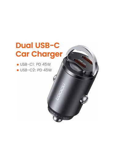 Toocki Toocki Mini Çekme Halkası Usb Tip C Çift Port Hızlı Şarj Cihazı - Araç Ve Cep Telefonu Şarj Jp