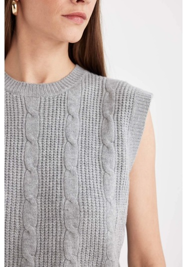 Defacto Regular Fit Bisiklet Yaka Basic Düz Saç Örgü Desenli Triko Süveter C9041ax24wngr66 Gri