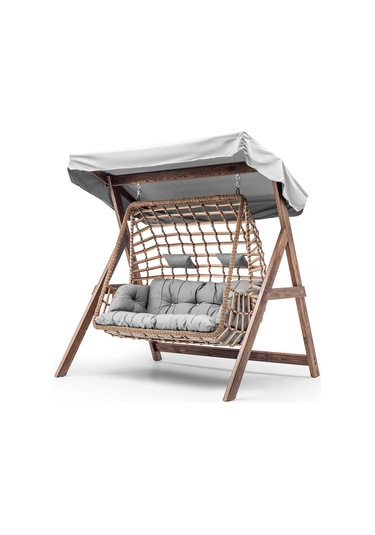 Girne Swing Ahşap Rattan Salıncak Dış Mekan Bahçe Balkon Ve Teras Ceviz