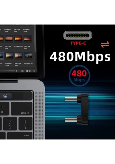 Type-c To Type-c 180 Dirsek Adaptör 65w Hızlı Şarj & 480mbps Veri Aktarımı Erkek - Erkek Uçlu