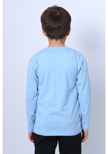 Hçm Erkek Çocuk Uzun Kollu Tshirt Stay True Baskılı Bisiklet Yaka E29 Açık Mavi