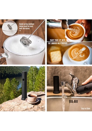 Mufunye El Tipi Elektrikli Çift Ağızlı Süt Köpürtücü - Latte, Cappuccino Ve Kahve Karıştırıcı Pil Dahil Değil Siyah