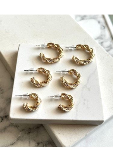 Demokan Kadın Küpe 6'lı Sıralı Boy Burma Küpe 001