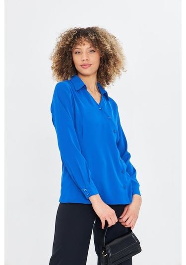 Asimetrik Pile Detay Gömlek Saks Saks