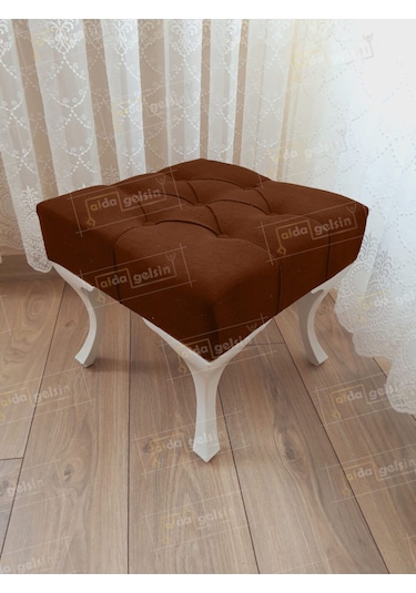 Kapitoneli Makyaj Pufu Ayak Ucu Puf Beyaz Ayak 45 45 Kahve