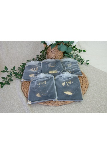 5 Adet Keseli Tesbihli İsim Baskılı Kadife Kaplı Yasin Mevlüt Kitabı Seti Hediyesi Siyah