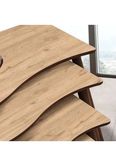 Vovvahome Salsa 4lü Dörtlü Mdf Ahşap Zigon Sehpa - Meşe