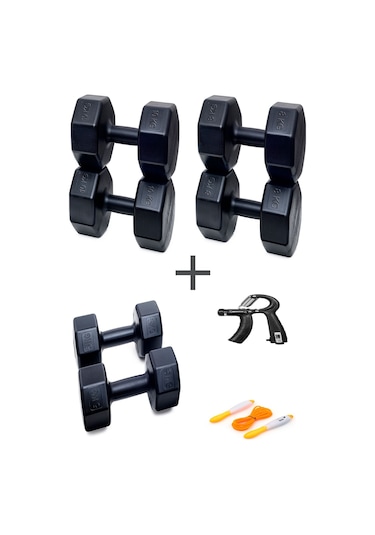 Ps Spor 3 Çift Dambıl Set 5 Kg + 8 Kg +10 Kg + Ayarlanabilir Sayaçlı El Yayı Ve Atlama İpi