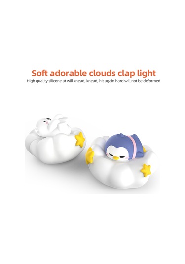 Aubyhe Qqfamily Bulut Şekilli Silikon Gece Lambası, Led Işık, Dokunmatik Kapatma, Mikro Usb Şarj, Yumuşak Aydınlatma, Peluş Berber Ve Penguen Figürleriyle Hediye, Beyaz-mor Çok Renkli