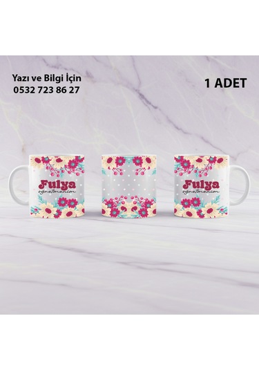 Çiçek Tasarımlı Öğretmenler Günü Hediyesi İsim Yazılı Özel Kupa Bardak -şık Görünümlü Hediyelik Beyaz