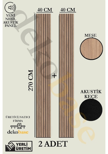 Meşe 2 Adet 40x270 Cm Yeni Nesil Akustik Ahşap Duvar Paneli