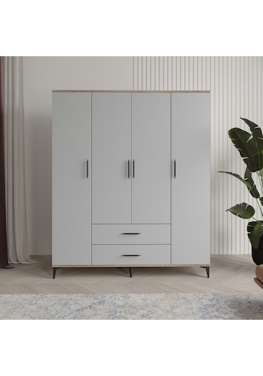 Afilliurla 4 Kapaklı 2 Çekmeceli Gardrop Tamamı Mdf Atlas Çam...