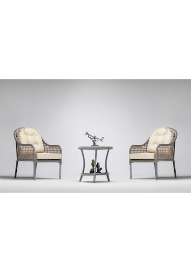 Zen Çay Seti Bahçe ve Balkon Mobilyası Takımı (1+1+Sehpa) Krem